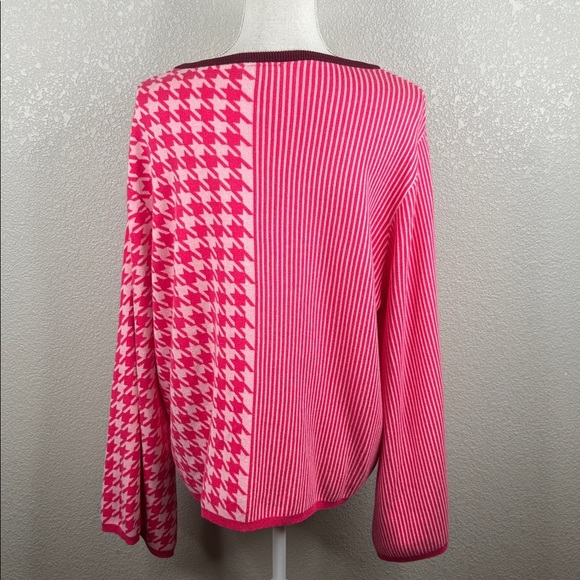 Dolan Pink Burgundy Stripe Houndstooth Cotton Blend Crewneck Sweater Size 2X - Picture 5 of 7